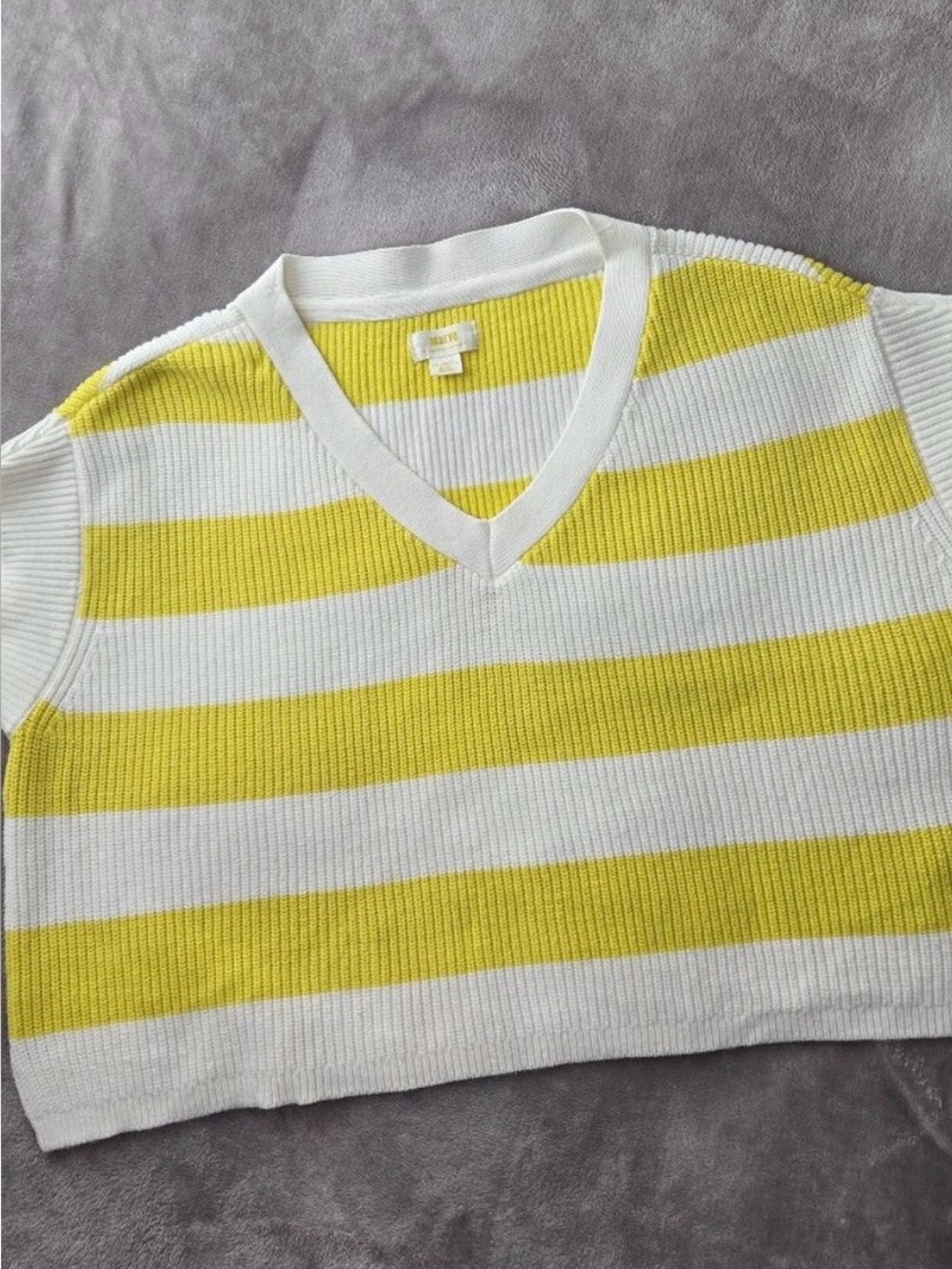 Maeve V neck striped Yellow and White Sweater